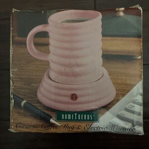 VINTAGE HomeTrends Ceramic Mug & Electric Warmer Set Pink Ribbed Retro NIB New